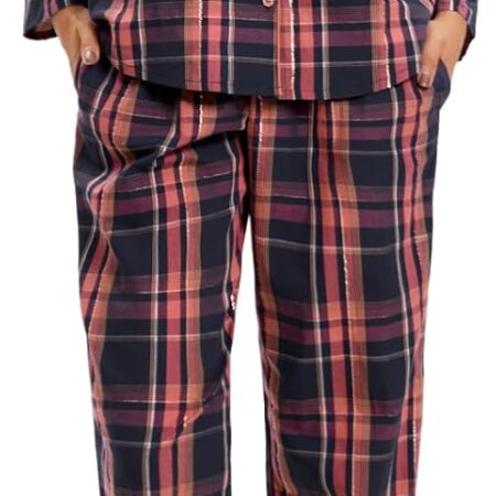 Pure Cotton Plaid Long-Sleeve Pajama Set (with Long Pants)