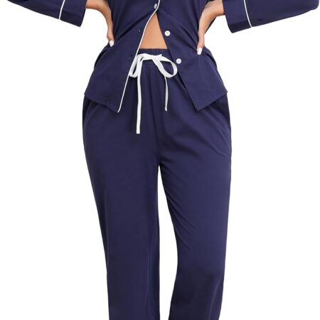 Pure cotton long-sleeve button-down pajama set