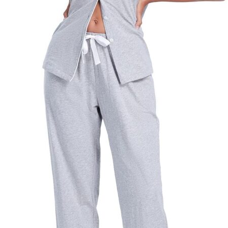 Pure cotton short-sleeve pajama set with long pants