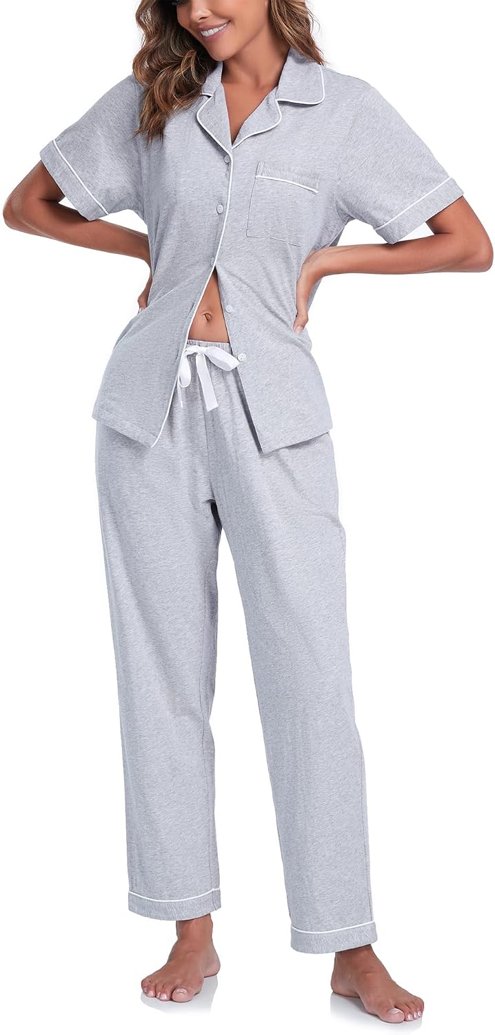 Pure cotton short-sleeve pajama set with long pants