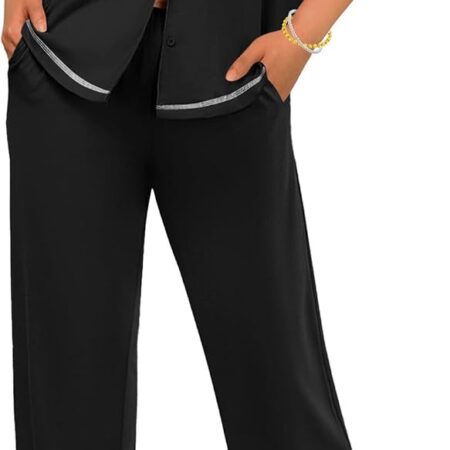 Pure cotton button-down short-sleeve pajama set with long pants