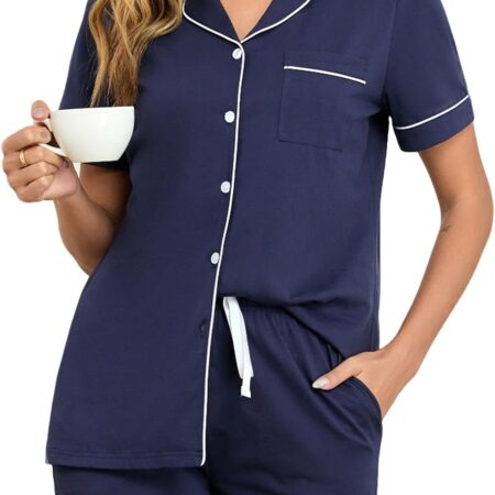 Pure Cotton Short-Sleeve Button-Down Pajama Set