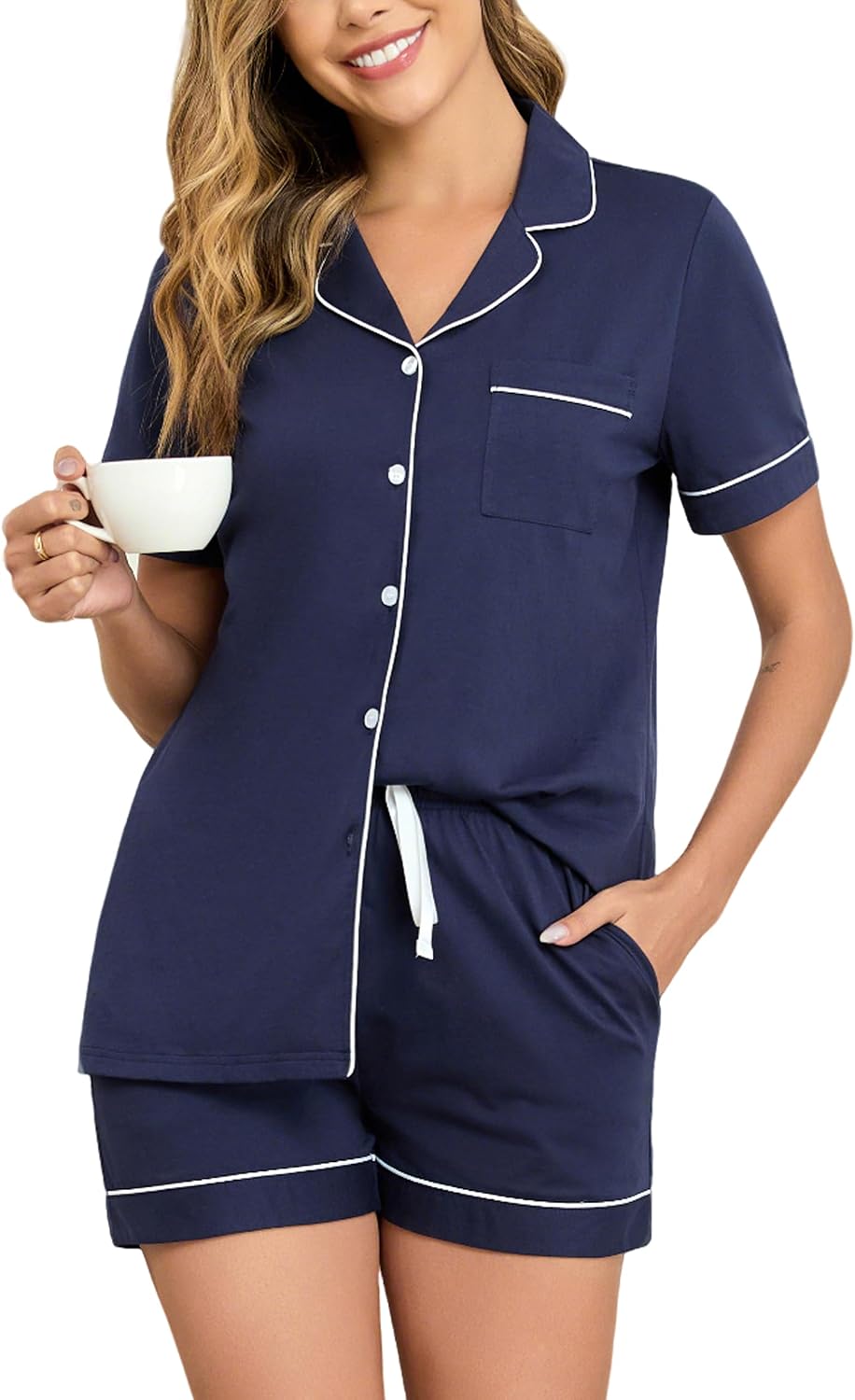 Pure Cotton Short-Sleeve Button-Down Pajama Set