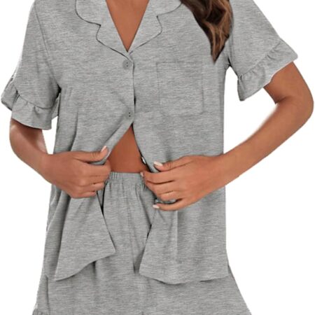Short-Sleeve Ruffled Pajama Set