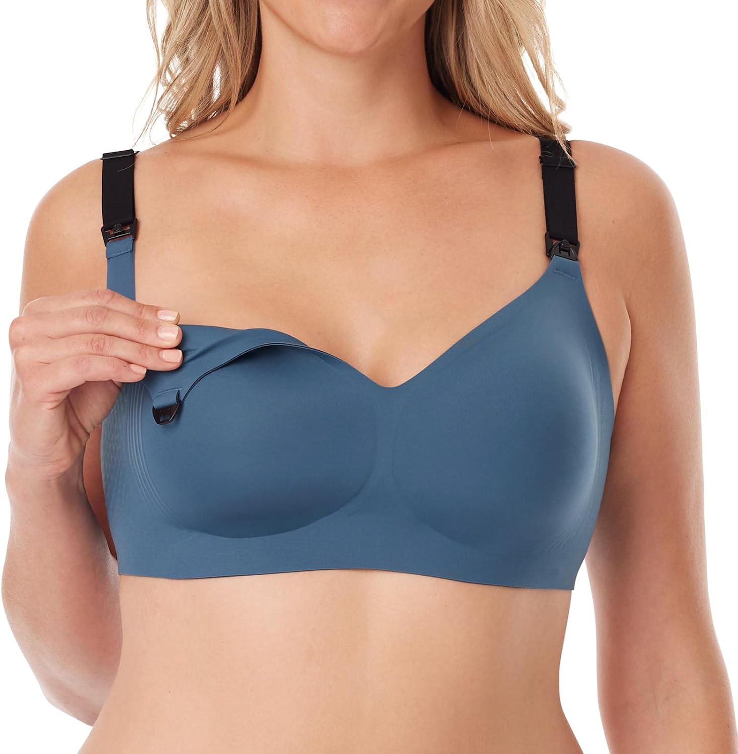 Nursing bra with flexible support strips
