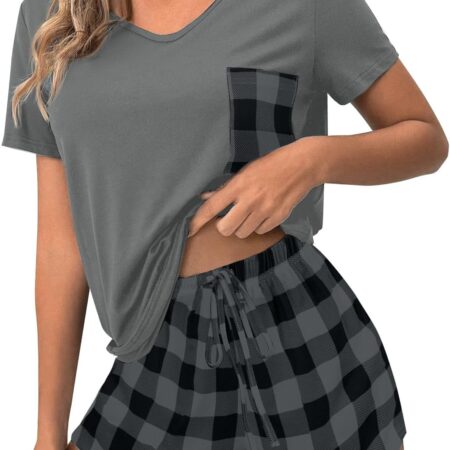V-Neck Pajama Set (with Shorts)