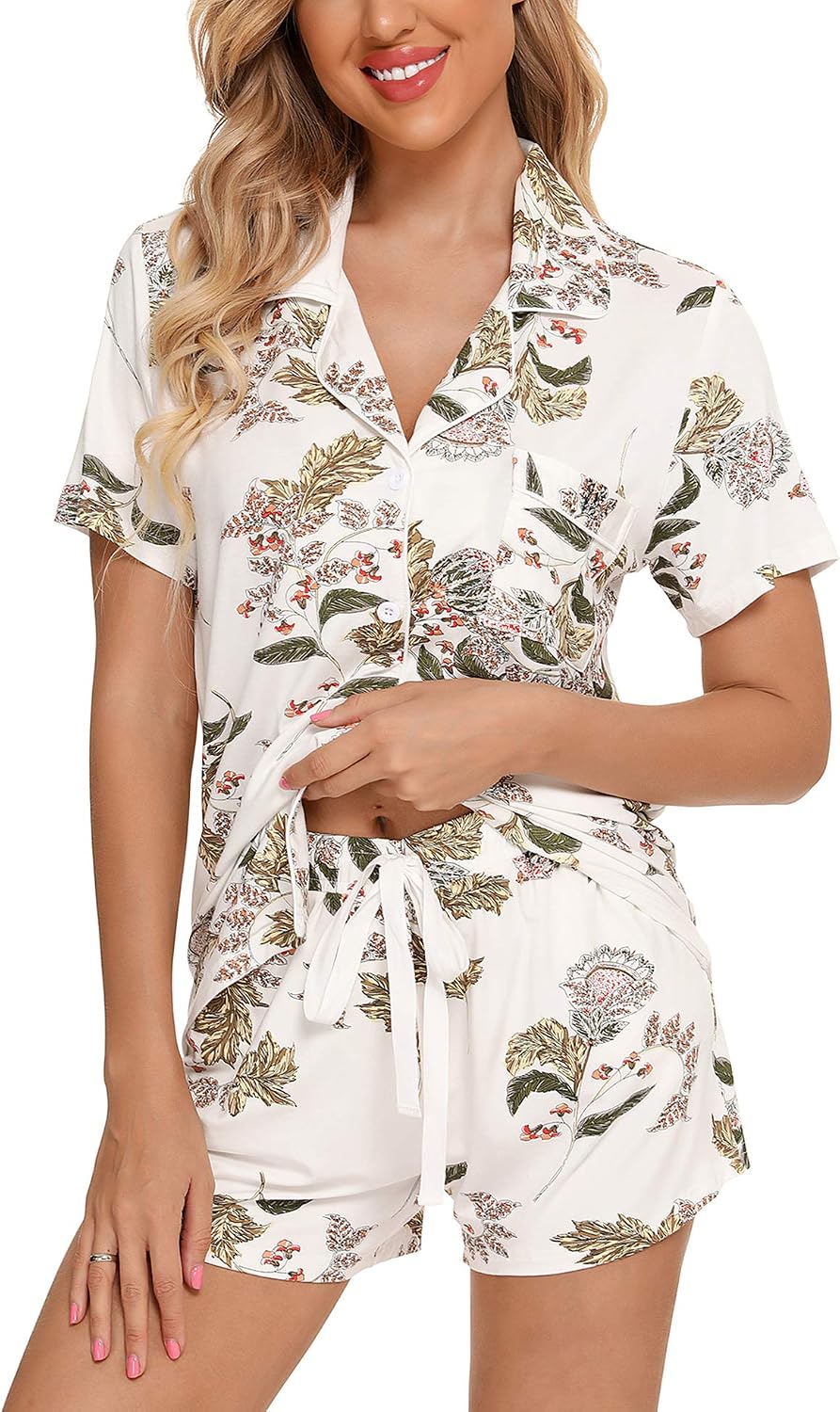 Postpartum Short-Sleeve Button-Down Pajama Set